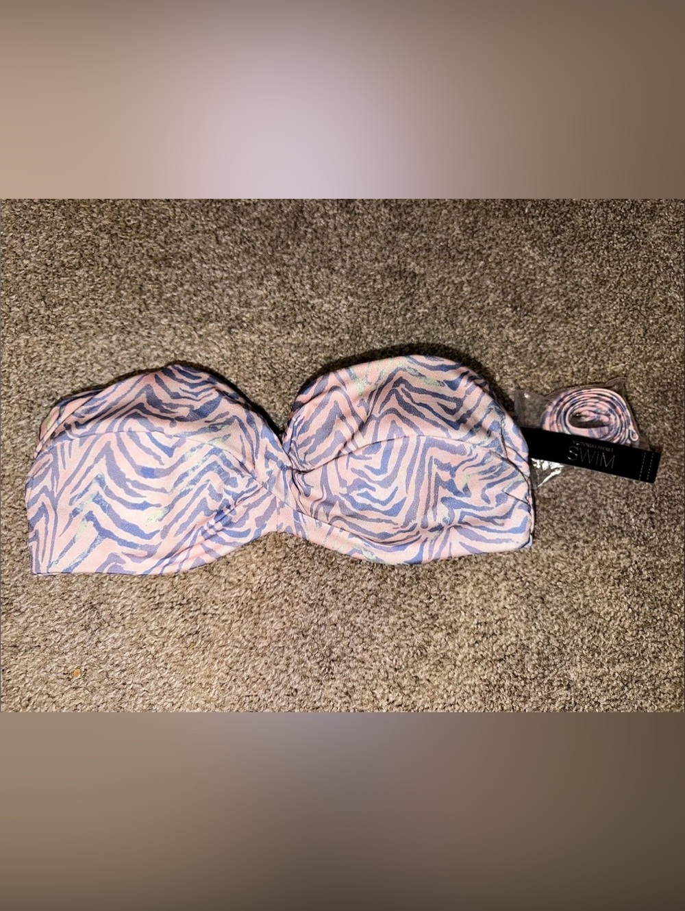 Victoria's Secret Twist Push-Up Bandeau Bikini Top Pink & Blue 32DD